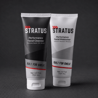 Two squeeze tubes that make up the Stratus Complete System, a post workout skincare routine, are shown on a dark background.